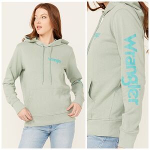 Wrangler Retro Womens Logo Arm Pullover Hoodie L Blue Green Punchy Western New